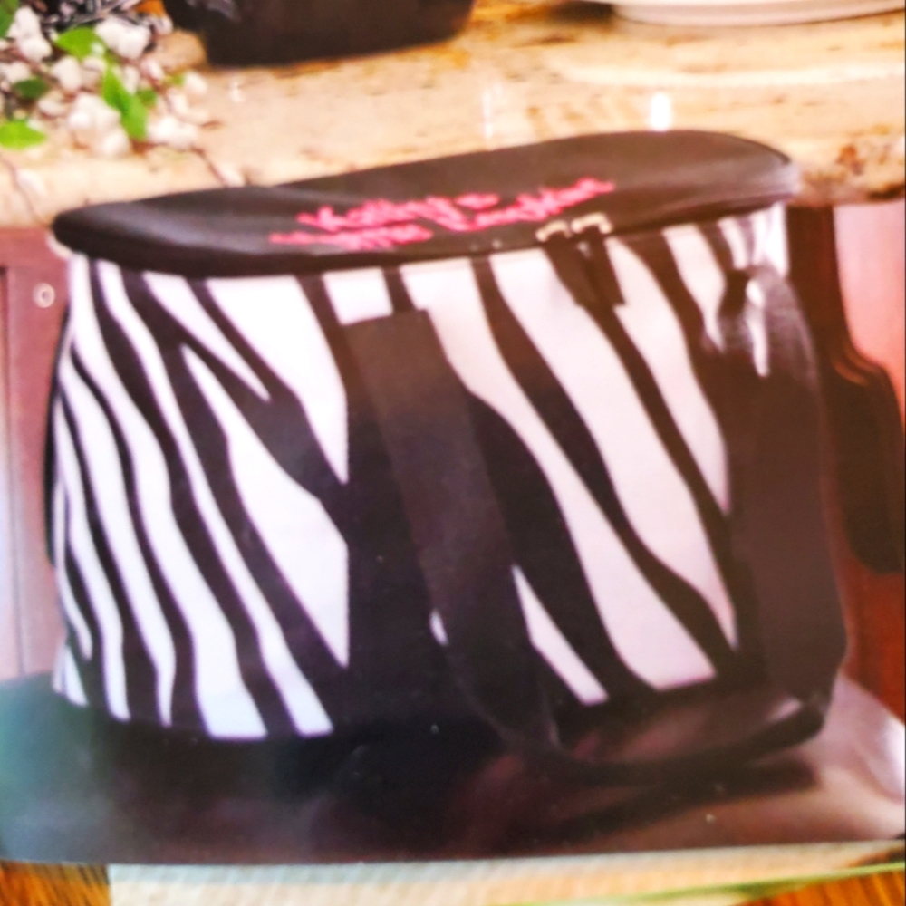 Zebra print Bean Pot Tote, insulated. New. Not personalized. Solid black top.